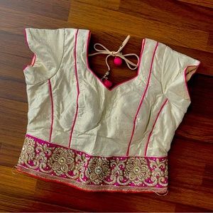 Gold and Pink Saree Blouse with Beautiful Detailing